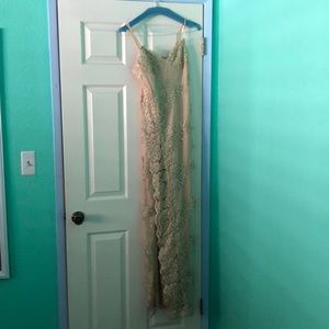Gold Lace Formal Dress w/ Slit